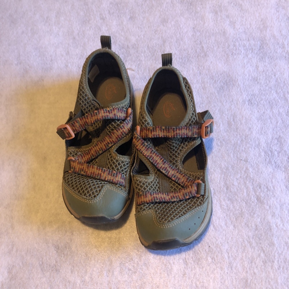 Chacos Youth Size 2 Hiking Sandal‎ Shoes Green With Orange Straps Chaco Tread